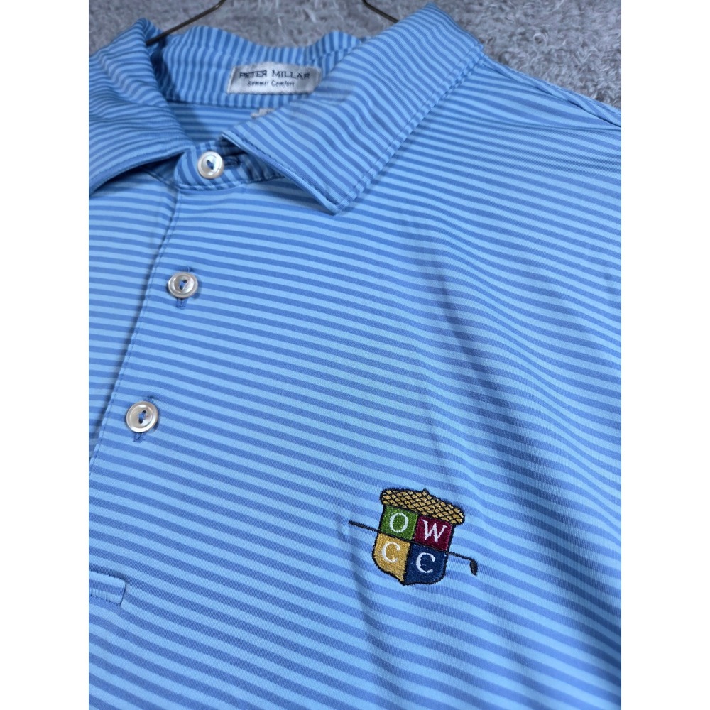 Peter Millar Polo Shirt XL Blue Men Striped Summer Comfort OWCC Golf Performance
